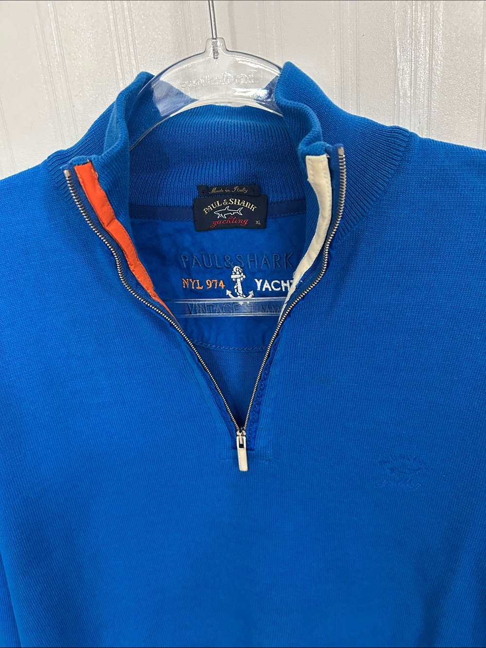 Paul & Shark Bright Blue Quarter-Zip Sweater with Contrast Trim
